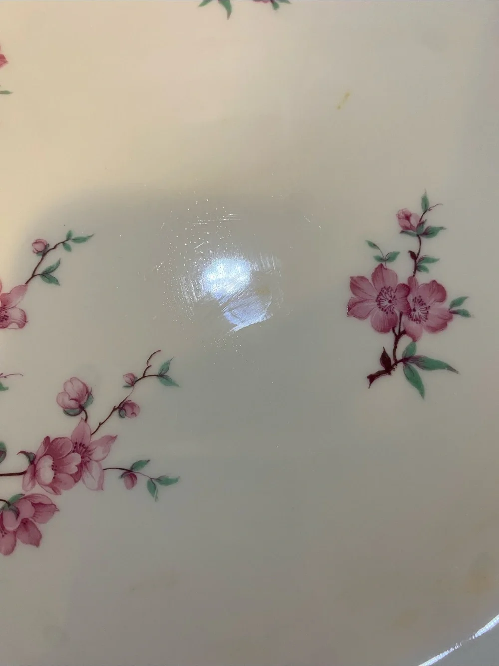 Porcelain Cake Stand with Pink Floral Motif and Gold Trim 13 & 1/2” tiny mark on - Picture 4 of 4